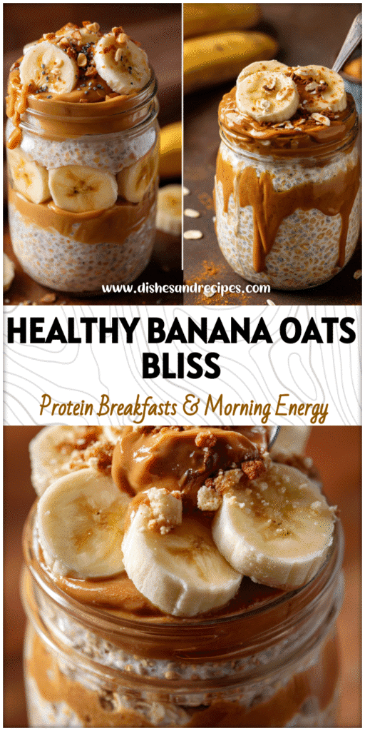 A jar of Low Sugar Banana Overnight Oats layered with peanut butter and banana slices for a Good Overnight Oats Recipe.