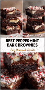 Homemade peppermint bark brownies layered with chocolate and crushed peppermint candy canes.