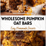 Stack of Pumpkin Chocolate Chip Oat Bars showing moist, chewy texture with oats and melted chocolate chips.
