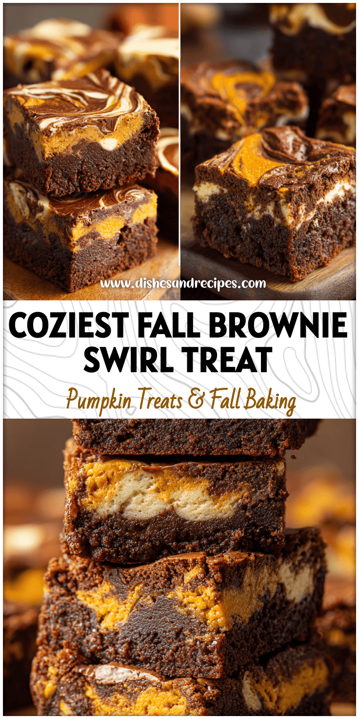 Fudgy Pumpkin Cream Cheese Swirl Brownies with a rich chocolate and pumpkin layer swirl.