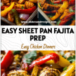 Colorful Loaded Fajitas with seasoned chicken and peppers on a baking sheet for Lean Easy Dinners and Meal Prep.