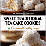 Plate of Classic Russian Tea Cakes dusted with powdered sugar for Christmas tea and winter cookie gatherings