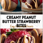 Chocolate-dipped strawberries with a light peanut butter yogurt drizzle displayed on a dessert plate.