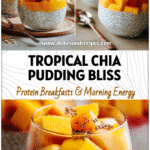 Layered Tropical Chia Pudding with coconut milk, fresh mango, and chia seeds in glass cups.