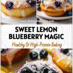 Unique Donuts Ideas: Baked Lemon Blueberry & Coconut Dessert Treat 5 Glazed baked lemon blueberry donuts with coconut flakes on top, styled on a white plate.