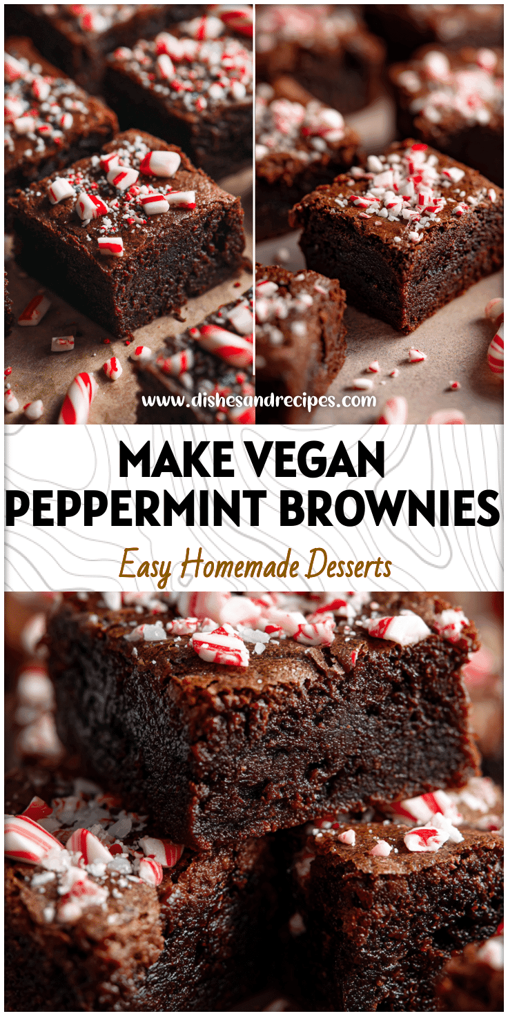 Vegan peppermint brownies cut into squares with candy cane sprinkles for a Christmas dessert.