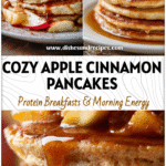 Apple Cinnamon Cottage Cheese Pancakes for a Cozy Protein Breakfast 5 Stack of fluffy Apple Cinnamon Cottage Cheese Pancakes topped with warm apple slices and cinnamon drizzle.
