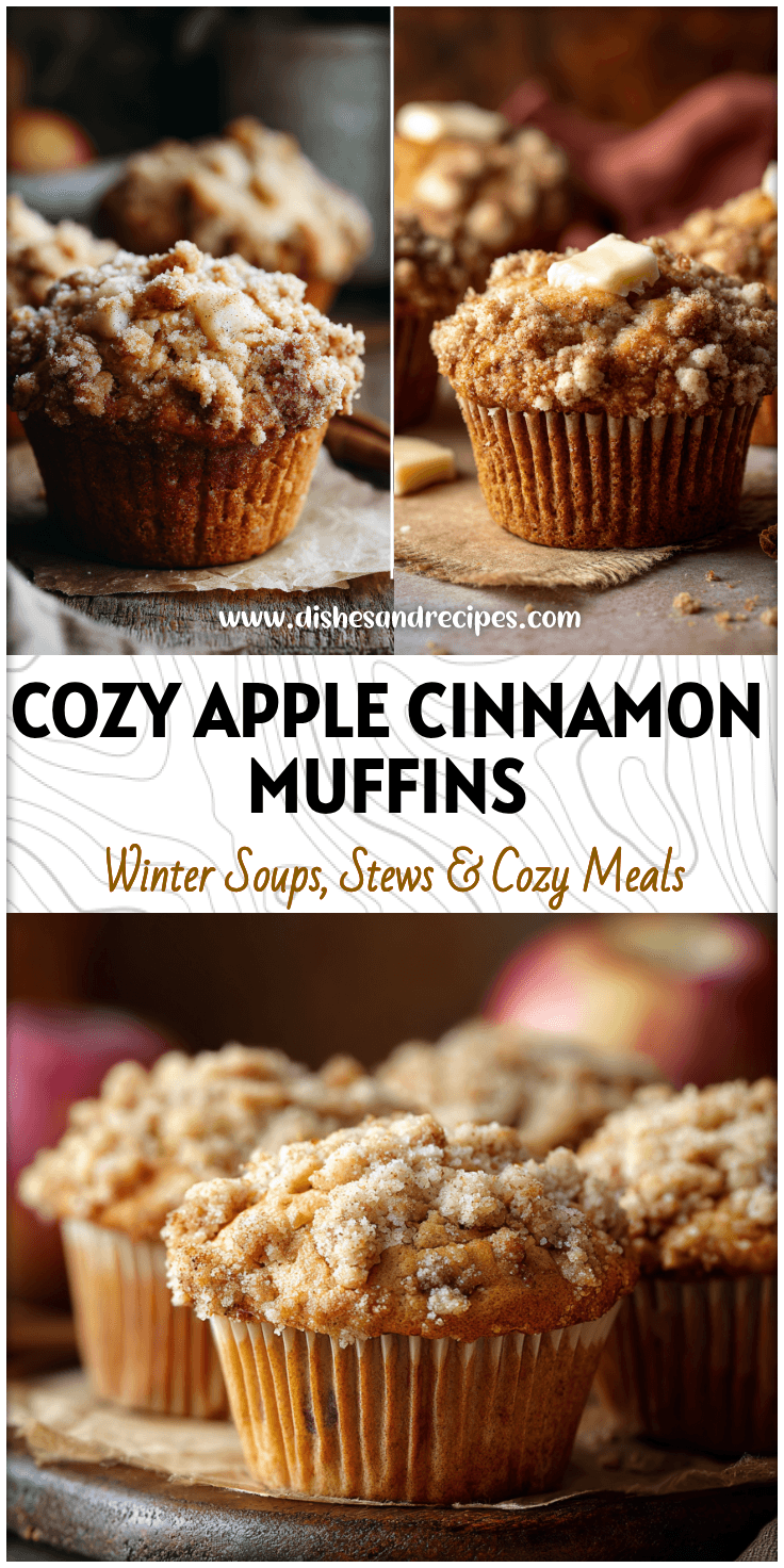 Freshly baked Apple Cinnamon Streusel Muffins topped with golden buttery crumble on a rustic kitchen table