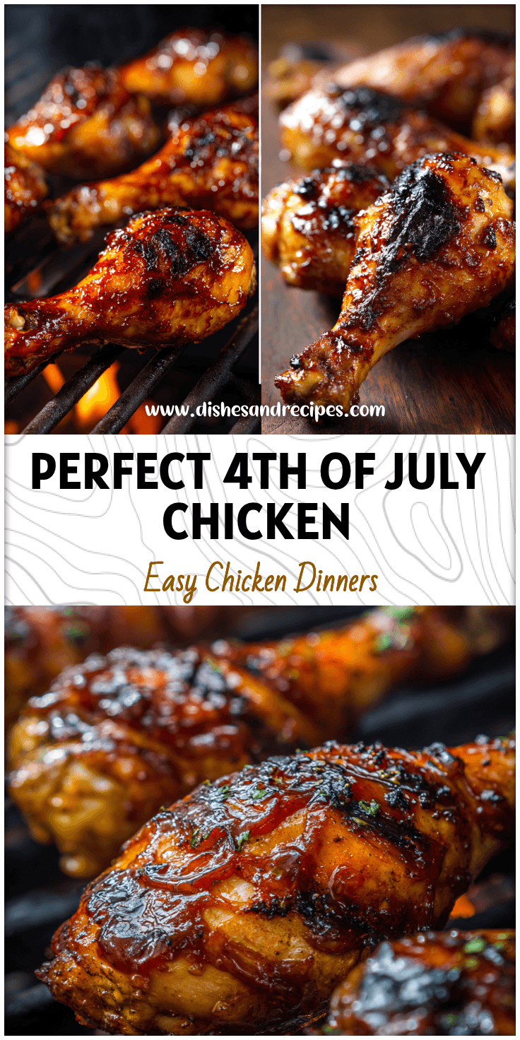 Close-up of BBQ grilled chicken drumsticks on skewers sizzling over a summer smoker for a 4th of July recipe.