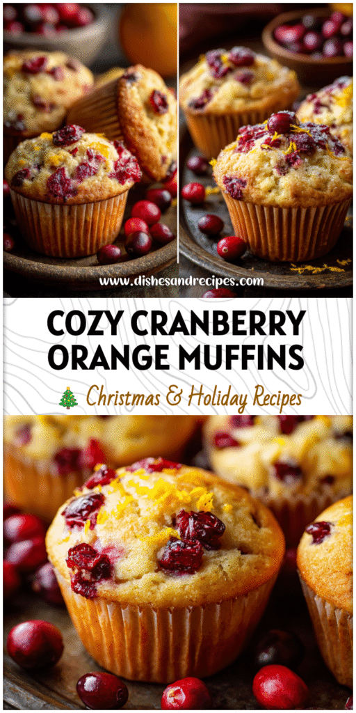 Freshly baked Cranberry Orange Muffins with fresh cranberries and orange zest on a rustic tray.