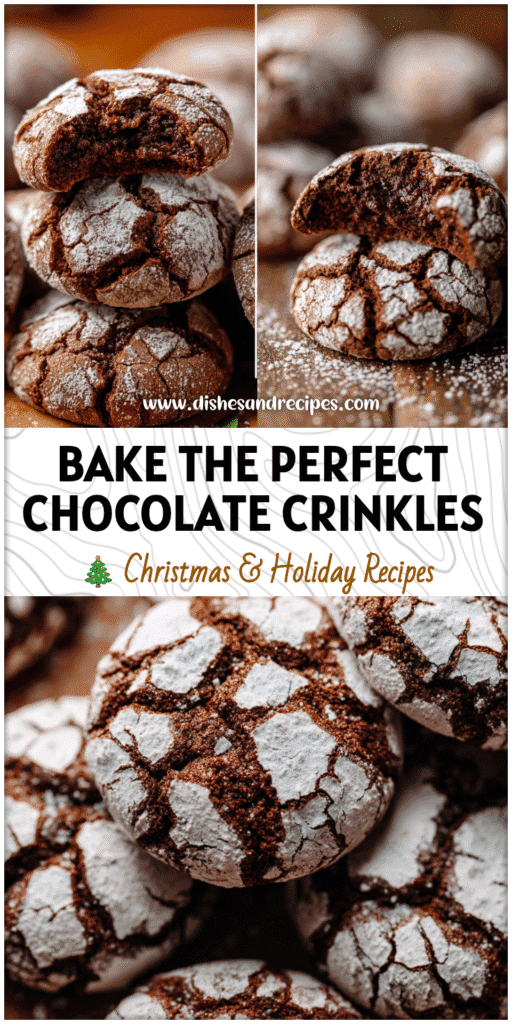 Close-up of powdered Chocolate Crinkle Cookies showing soft centers and crackled Cookie Crunch texture.