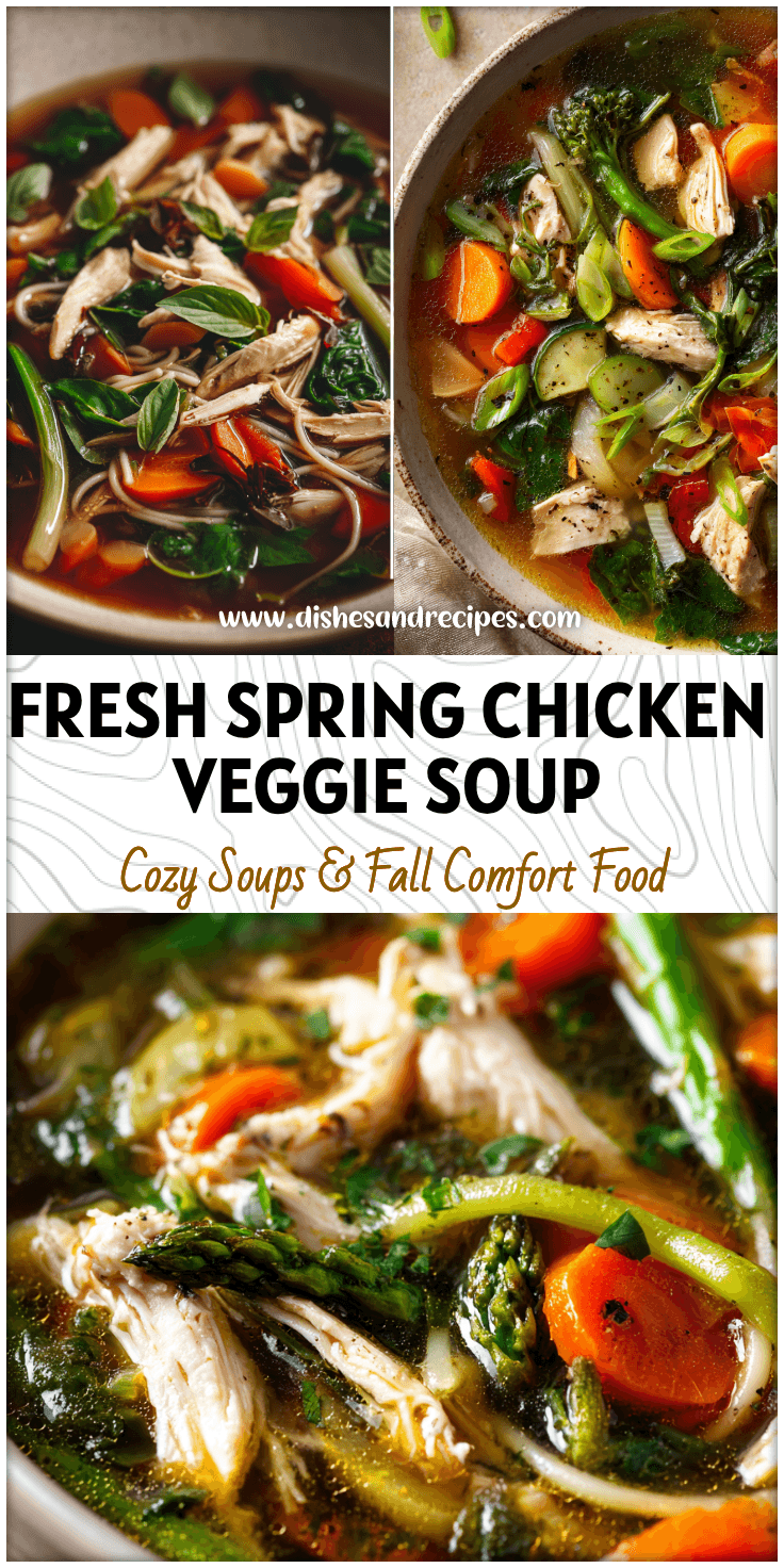 Bowl of hearty Chicken Broth Veggie Soup filled with colorful vegetables and tender chicken pieces.