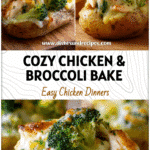 Close-up of golden Chicken Broccoli Cheese Stuffed Potatoes topped with melted cheese and tender broccoli florets.