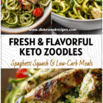 Bowl of Chicken Pesto Zucchini Noodles with grilled chicken and bright basil pesto sauce.