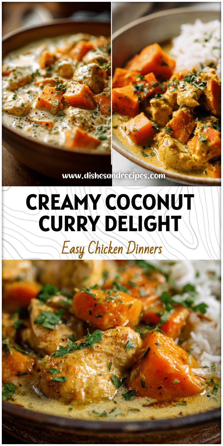 Bowl of Chicken and Sweet Potato Coconut Curry topped with herbs in a creamy white curry sauce.