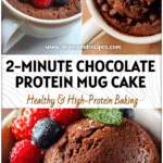 Chocolate Protein Mug Cake (2 Minutes) | Easy Low Calorie Dessert 5 A rich chocolate protein mug cake served in a white mug showcasing a Healthy Microwave Mug Cake from Low Calories Food Recipes.