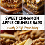 Golden Cinnamon Apple Crumble Bars With Cake Mix topped with streusel and apple slices on a wooden board.