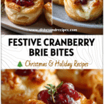 Cranberry Brie Puff Pastry Bites | Festive Holiday Appetizers 5 Golden puff pastry bites filled with brie cheese and cranberry sauce served on a holiday plate.