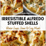 Creamy Chicken Alfredo Stuffed Shells Recipe 5 Golden Chicken Alfredo Stuffed Shells baked in creamy sauce topped with melted cheese.