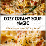 Creamy Chicken Parmesan Soup Crockpot Recipe for Cozy Nights 5 A bowl of creamy chicken parmesan soup crockpot style topped with noodles and melted cheese.