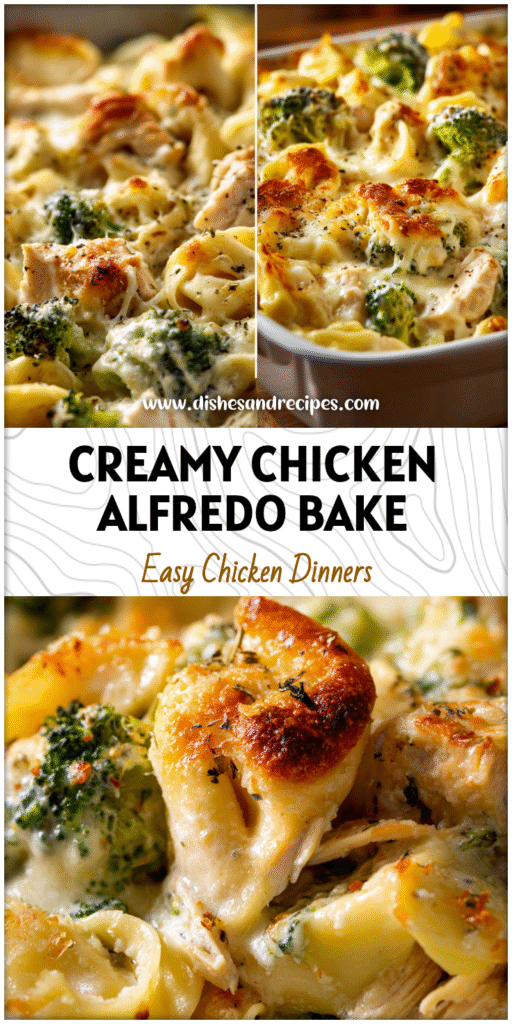 Golden baked Chicken Broccoli Tortellini Casserole layered with creamy Alfredo sauce and melted cheese.