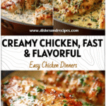 Golden chicken in creamy garlic parmesan sauce served with herbs in a skillet for an easy dinner stovetop meal