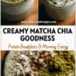 Creamy Matcha Chia Pudding Recipe with Coconut Milk 5 A glass jar of creamy Matcha Chia Pudding topped with coconut and matcha powder made with coconut milk.