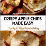 Golden slices of air fryer apple chips arranged on a tray showing how to dry apples in air fryer.
