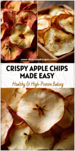 Golden slices of air fryer apple chips arranged on a tray showing how to dry apples in air fryer.