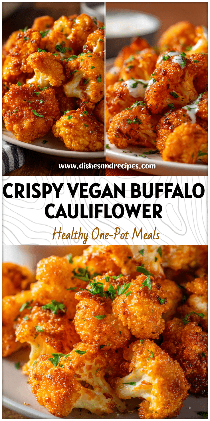 Crispy vegan Buffalo Cauliflower Bites cooked in an air fryer and garnished with fresh herbs for a healthy dinner.
