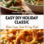 Golden Frenches green bean casserole in an 8x8 pan with crunchy onion topping and creamy sauce.