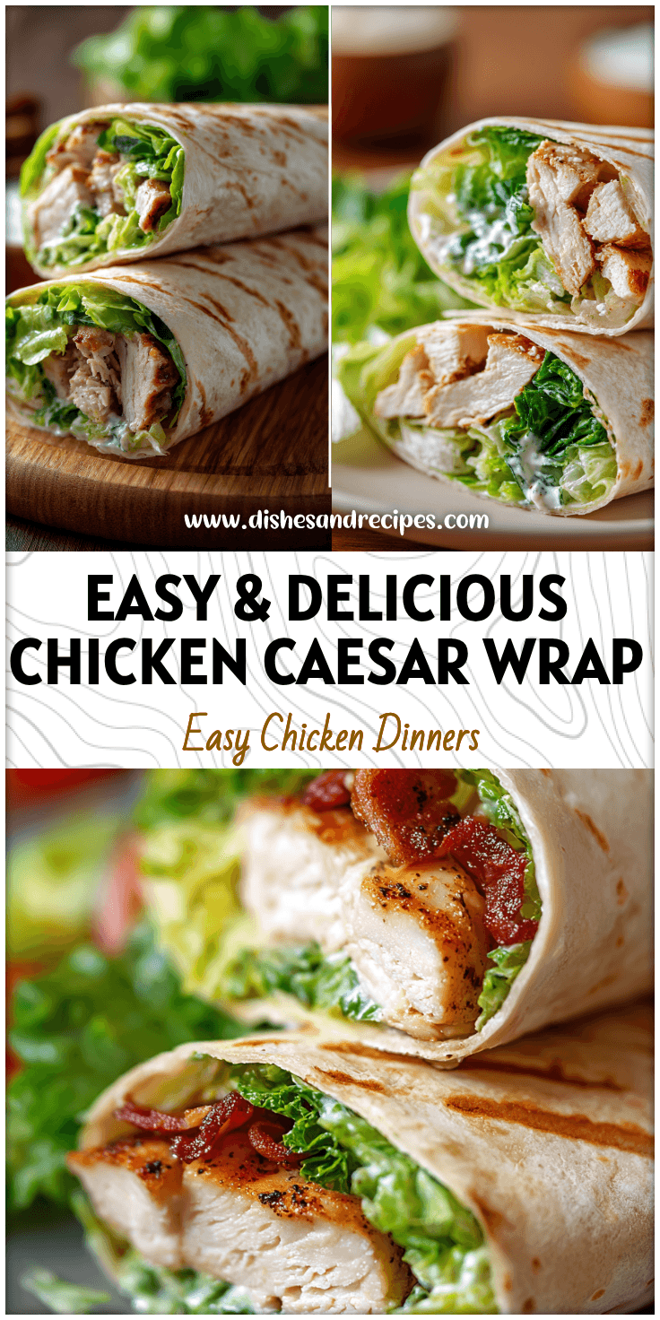 Grilled Chicken Caesar Wrap on a plate with romaine lettuce and dressing, perfect for an Easy Dinner Recipes Sandwich.