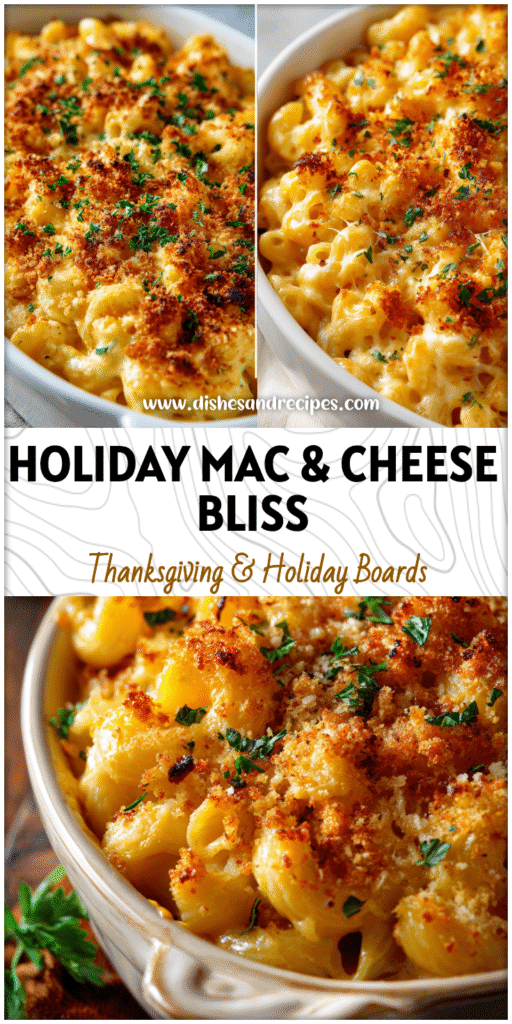Golden baked Mac And Cheese Thanksgiving dish topped with breadcrumbs and parsley ready to serve.