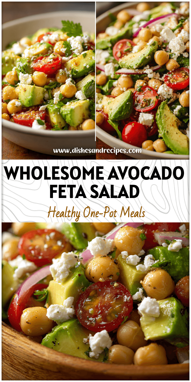 A colorful bowl of chickpea and avocado salad with feta, tomatoes, and greens inspired by Mediterranean recipes.