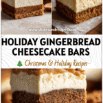 Close-up of Gingerbread Cheesecake Bars with spiced Gingerbread Cookie Crust for Christmas dessert.
