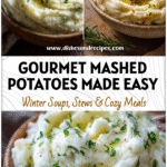 Close-up of gourmet herbed mashed potatoes served in a rustic bowl as a winter side dish.