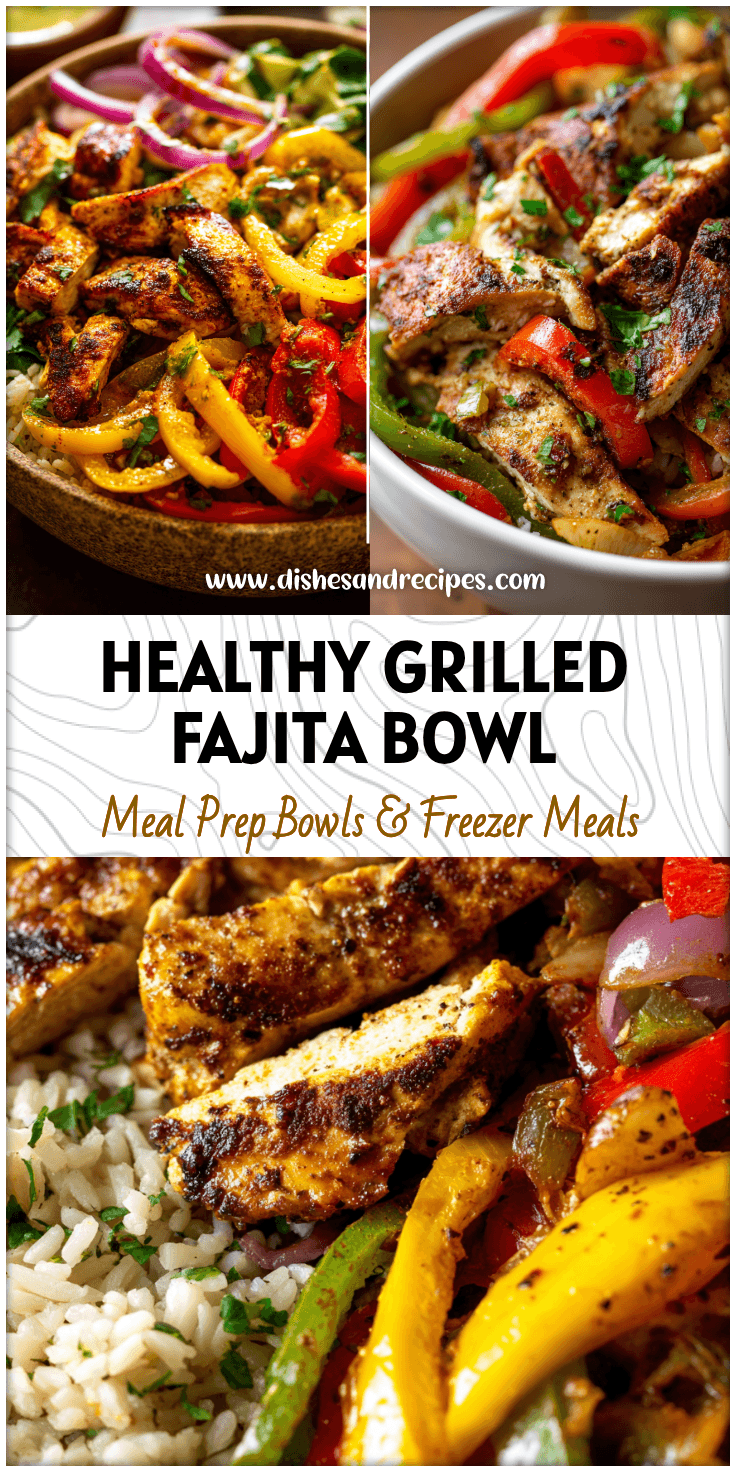A colorful Chicken Fajitas Bowl filled with grilled chicken, peppers, and rice for a healthy Fajita Bowl meal.