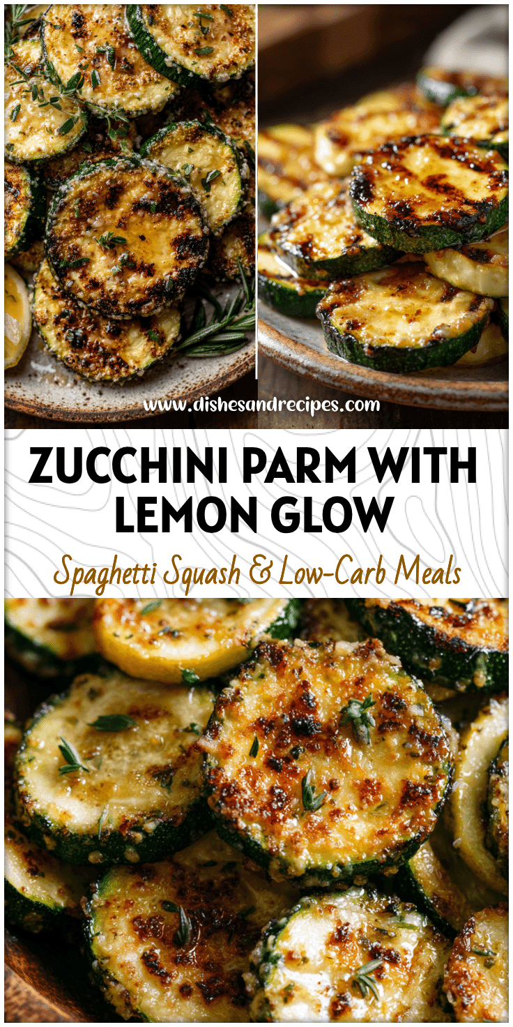 Golden grilled zucchini parmesan rounds with honey lemon glaze served on a rustic plate.