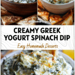 Healthy Greek Yogurt Spinach Artichoke Dip Recipe 5 Bowl of creamy Greek Yogurt Spinach Artichoke Dip topped with golden cheese and served with pita chips.