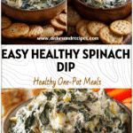 Bowl of Healthy Greek Yogurt Spinach Artichoke Dip served with crackers and fresh veggies