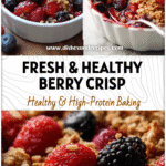 Healthy Summer Berry Crisp Recipe | Easy Vegan & Clean Eating Dessert 5 Baked Healthy Berry Crisp in a dish topped with golden oat crumble and fresh mixed berries.