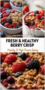 Penny Stansberry 7 Baked Healthy Berry Crisp in a dish topped with golden oat crumble and fresh mixed berries.