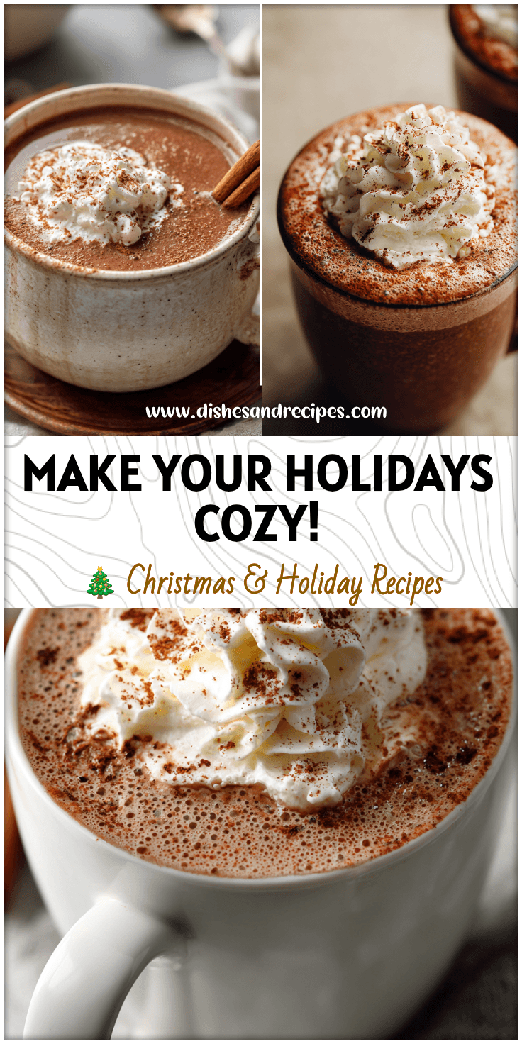 A mug of Holiday Spiced Hot Chocolate topped with whipped cream and cinnamon, ideal for Best Hot Drinks for Winter.