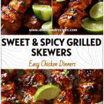 Grilled Honey Chipotle Chicken Skewers with lime slices and a glossy glaze on a barbecue plate