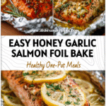 Baked honey lemon garlic salmon in foil with herbs and lemon slices for Weight Watchers Salmon Recipes.