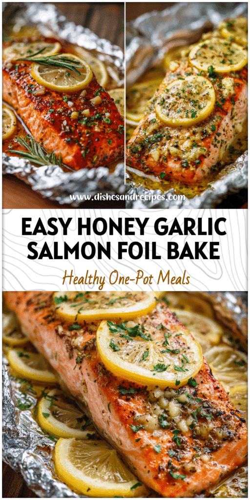 Baked honey lemon garlic salmon in foil with herbs and lemon slices for Weight Watchers Salmon Recipes.