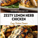 Lemon Herb Grilled Chicken with Easy Garlic Marinade 5 Juicy lemon herb grilled chicken breast served with fresh herbs and garlic marinade on a summer plate