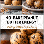 Close-up of No-Bake Peanut Butter Chocolate Chip Energy Bites stacked on a plate with flax seeds sprinkled nearby.