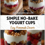 No-bake yogurt fruit cups layered with berries, granola, and creamy frozen yogurt parfait.