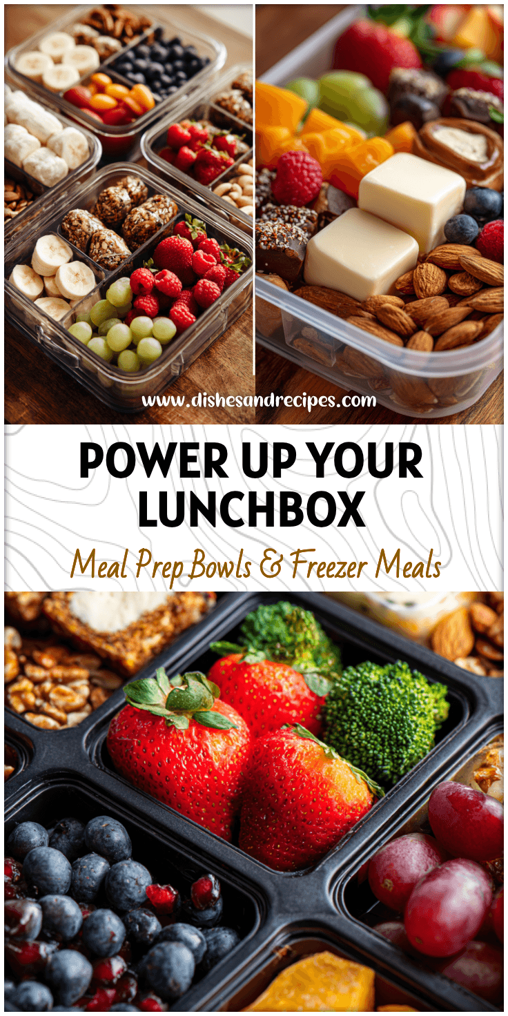 Lunchbox filled with colorful protein snack packs, fruits, and veggies for Healthy Lunch Meal Prep.